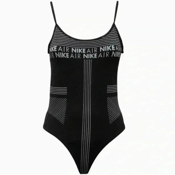Nike Air Women’s Bodysuit Sleeveless Black Gray Beach Training Thong - Picture 4 of 8